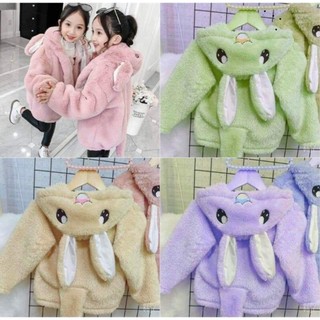 Áo lông 2 mặt dày ấm có mũ tai thỏ cho các bé