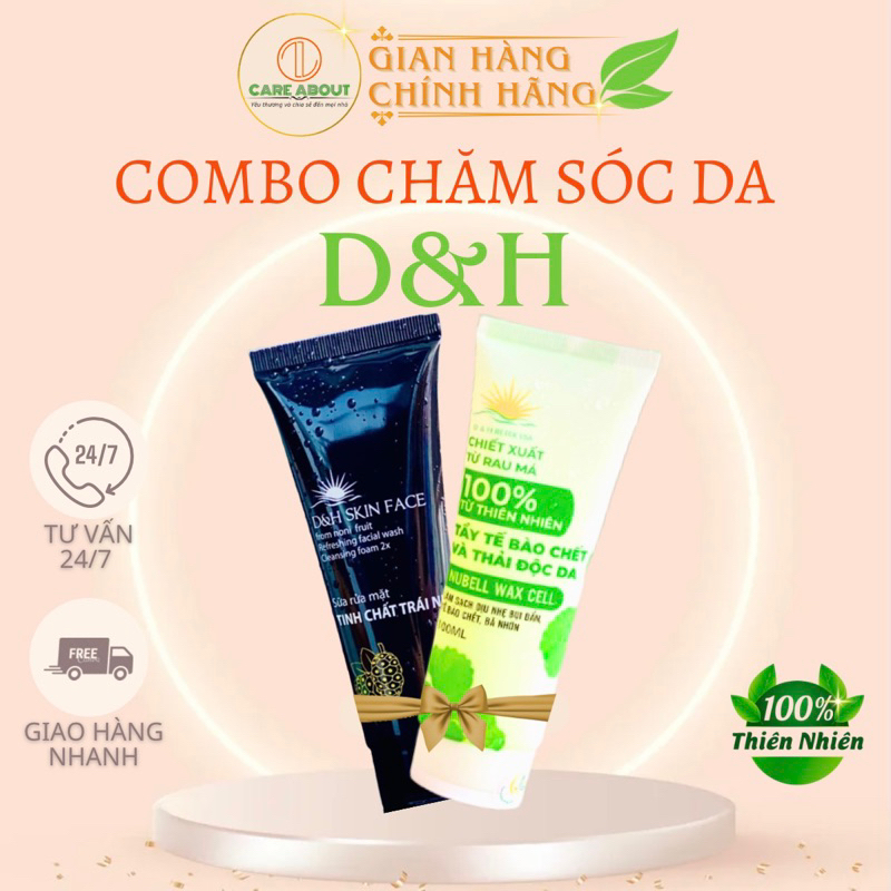 Combo sữa rửa mặt, tẩy tế bào chết D&H sạch sâu mát, tẩy da chết, loại bỏ bụi bẩn cứng đầu, giữa ẩm và cân bằng độ pH da