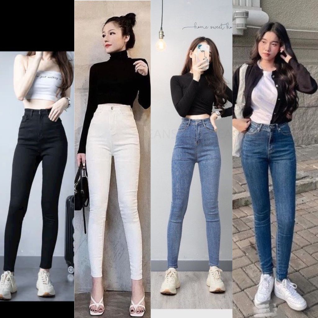 Quần jean ôm trơn Skinny jean lưng siêu cao phong cách hàn quốc Domi Jean