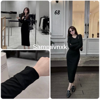 v123-Đầm body cổ tròn tay dài xỏ ngón zip lông Sammivnxk☘️Váy body giữ nhiệt lót lông dáng dài☘️freeship