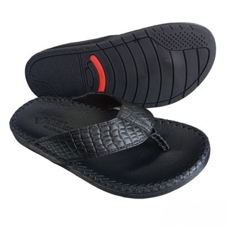 Dép kẹp nam da bò thời trang H91 màu đen dập vân đế đúc cao 3cm