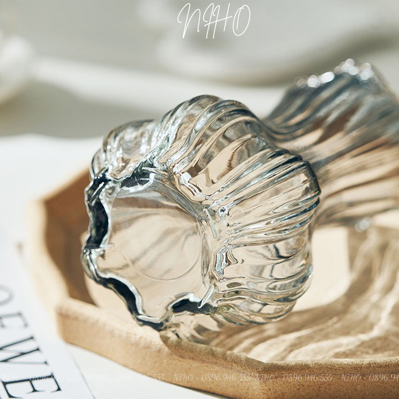 Bình hoa, Lọ hoa thuỷ tinh Niho trong suốt cắm hoa phong cách Bắc Âu trang trí phòng khách sang trọng NHD21044&NHD21045