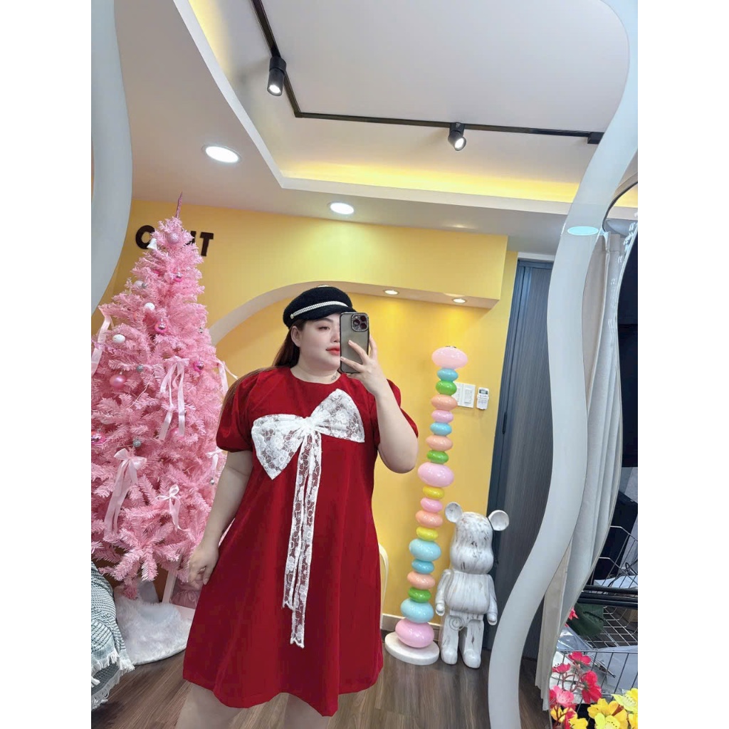 Đầm nhung nơ ren bigsize đầm nhung fom baby doll siêu đáng yêu 60-90kg Thảo minhon