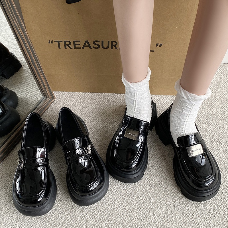 Giày LOAFER nữ MSLOF-01 đế cao da mềm - Giày da nữ đính khuy kim loại