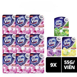Combo 9 Vỉ Viên Tẩy Bồn Cầu Vim Power 5 Hương Oải Hương / Mộc Lan / Trà Xanh / Chanh Vàng 5x55g