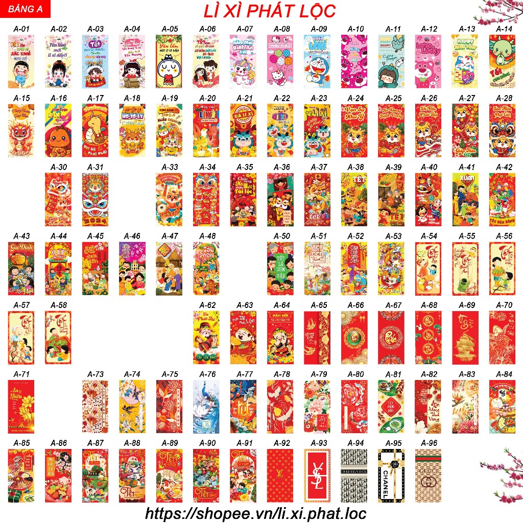 Sỉ 1000 Lì xì 2024 ( ib chọn mẫu/tặng túi nilon )
