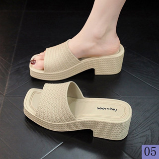 [Freeship] Dép nhựa nữ quai ngang cao gót 5cm Meijiaze GNN302