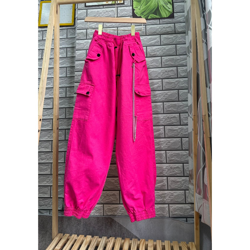 Quần Kaki Jeans Nữ Jogger Lưng Chun Ống Bo Kèm Dây Rút Mix Dây Tạo Kiểu 1 Bên Cá Tính