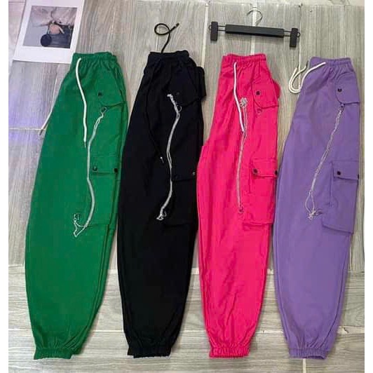 Quần Kaki Jeans Nữ Jogger Lưng Chun Ống Bo Kèm Dây Rút Mix Dây Tạo Kiểu 1 Bên Cá Tính