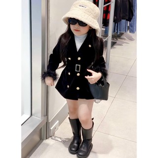 Áo Khoác Dạ Nhung Mầu Đen Sang Trọng Mềm Mại Cho Bé, Áo Khoác Thu Đông Cho Bé Mặc Tết, Mặc Đi Chơi Cho Bé (Từ 8-30kg)