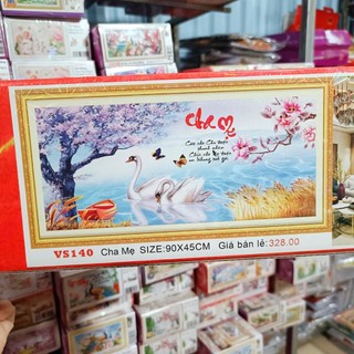 Tranh đính đá-Tranh thêu chữ thập Cha Mẹ (LV3247, vs140)