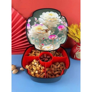 Khay mứt tết, khay mứt bánh kẹo tết hình bông hoa tự bung nắp 6 cánh độc lạ