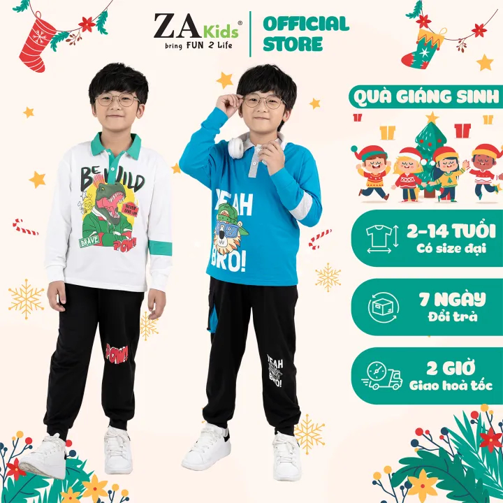 Bộ Quần Áo Tay Dài Bé Trai Cotton ZA Kids ZA22030TD. Size bé 3-10 Tuổi