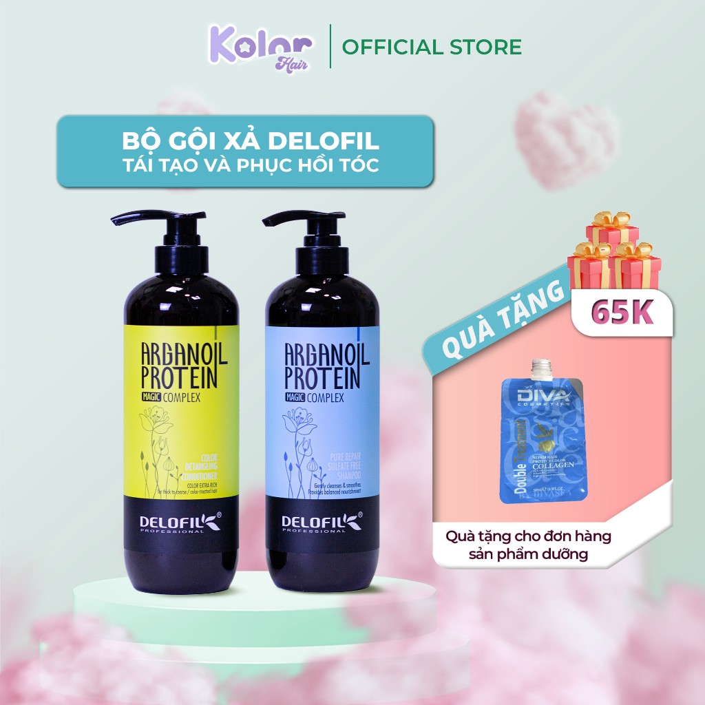 Dầu gội xả phục hồi hư tổn, khô xơ dưỡng ẩm, giảm gãy rụng Delofil Arganoil Protein 500/800ml