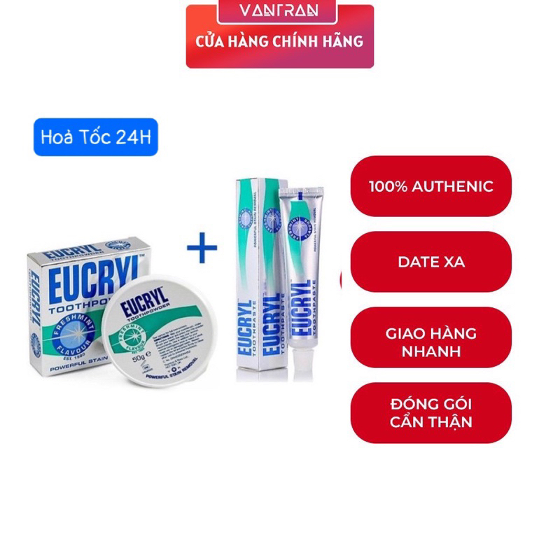 Combo Kem đánh răng Eucryl 62g + Bột tẩy trắng răng Eucryl 50g