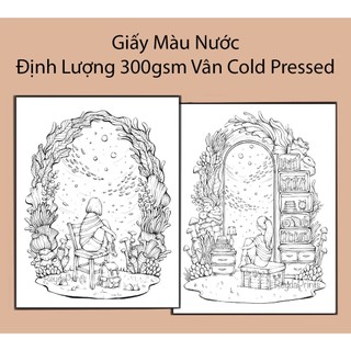Tranh Tô Màu Nước / Giấy 300 gsm Vân Cold Pressed / Girl Chill Combo 2 tranh khổ A5 MN23