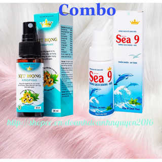 Combo 1 chai Xịt Mũi SEA9 (70ml) + 1 chai Xịt Họng Kingphar (30 ml) :giảm ho, đau rát họng, khan tiếng