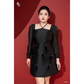 Đầm cổ yếm phối tay đính đá lông vũ BIGSIZE (55kg đến 95kg) - 23SD62 - [BUstu Bigsize]