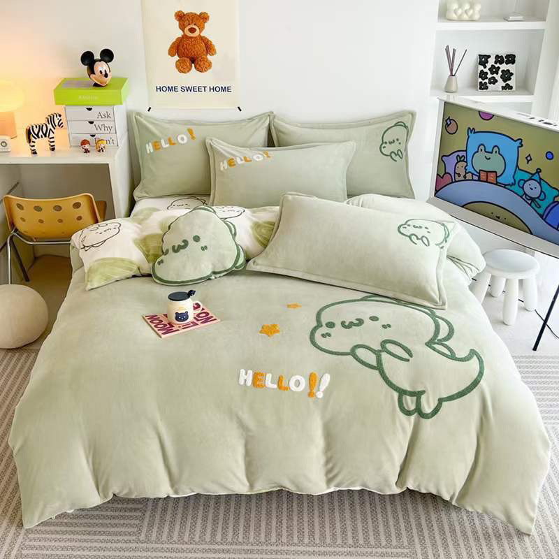 Bộ Ga Gối Nỉ Thêu 4 Món