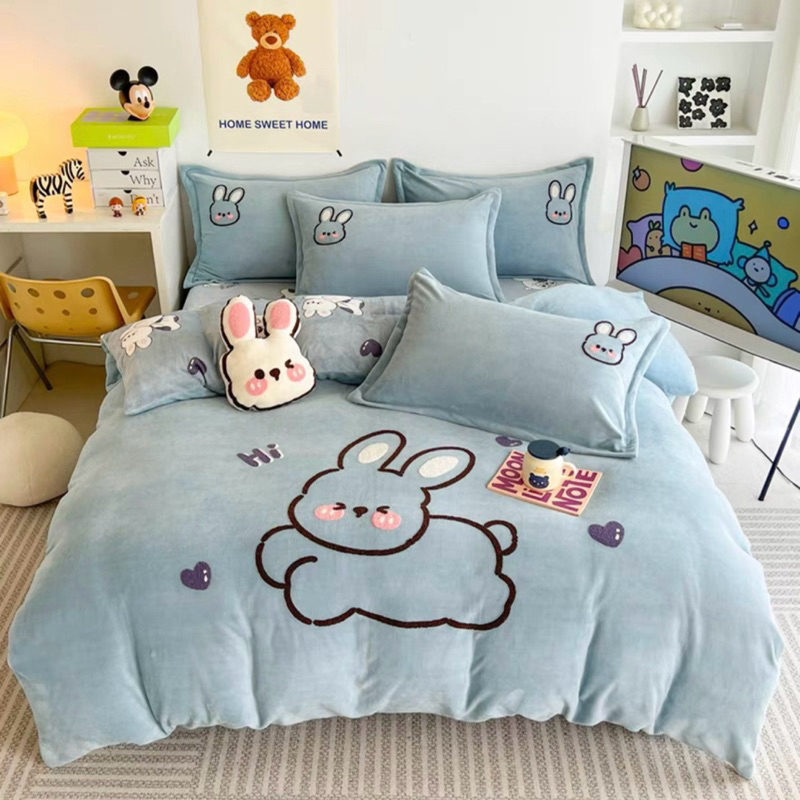 Bộ Ga Gối Nỉ Thêu 4 Món