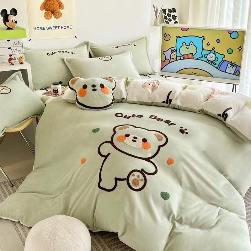 Bộ Ga Gối Nỉ Thêu 4 Món