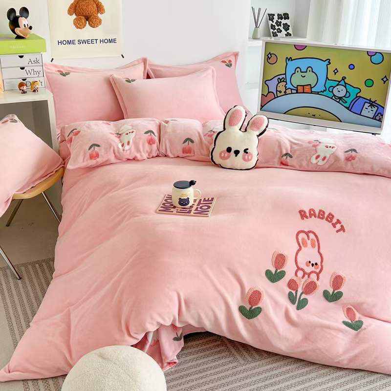 Bộ Ga Gối Nỉ Thêu 4 Món