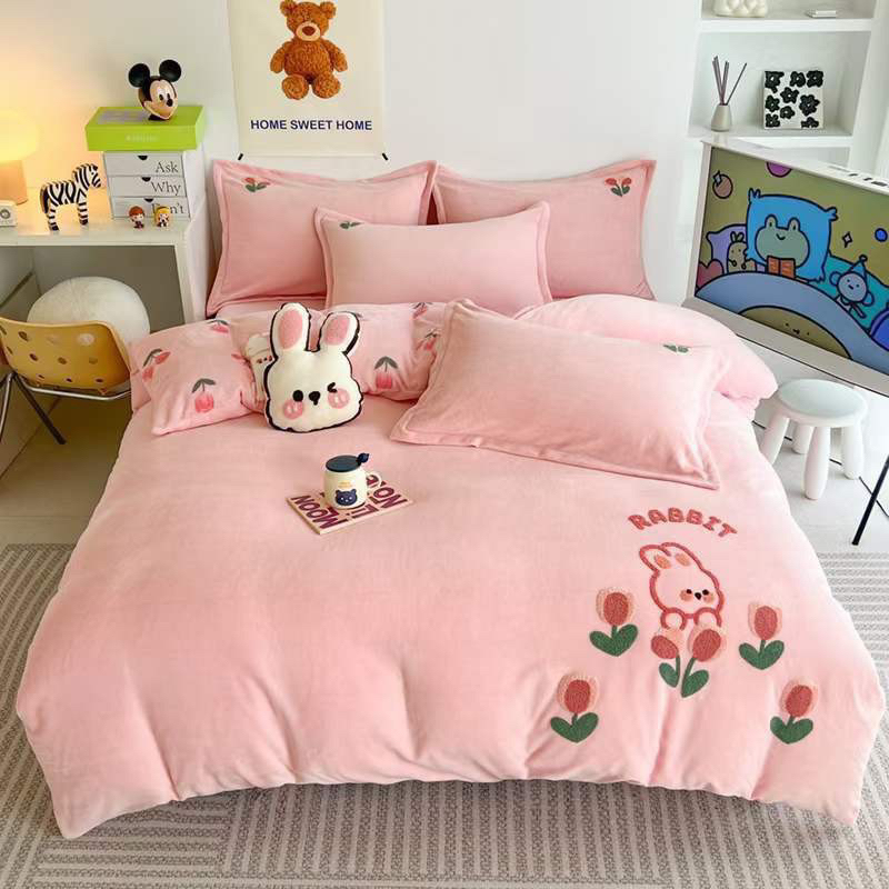 Bộ Ga Gối Nỉ Thêu 4 Món