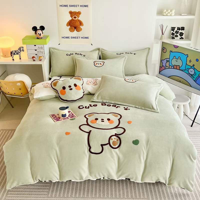 Bộ Ga Gối Nỉ Thêu 4 Món
