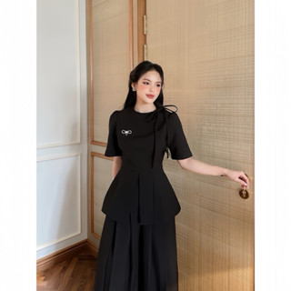 Set áo peplum mix quần ống rộng, set đồ công sở nữ thanh lịch Loga store _L161