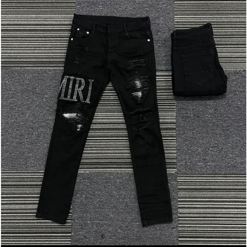Quần jean nam rách co giãn vải skinny cao cấp phối chữ AMIRI mẫu mới_AX STORE