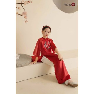 Áo Dài Tết Bé Gái Áo Dài Cách Tân Truyền Thống May Sẵn Đính Kết Chất Lụa 4 Tà Lót Lụa Cao Cấp Mềm Mại