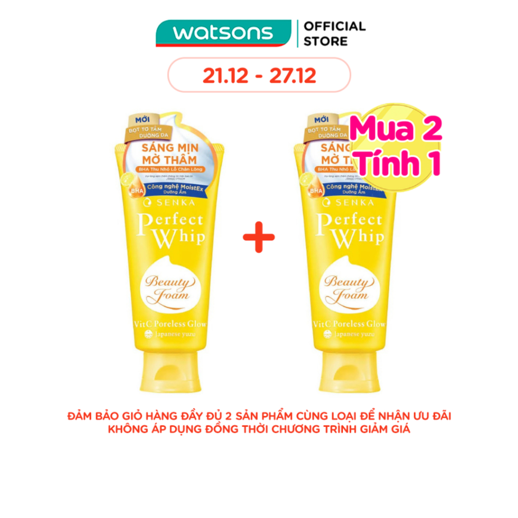 Sữa Rửa Mặt Senka Perfect Whip Vit C Poreless Glow Dưỡng Sáng Mờ Thâm 100g