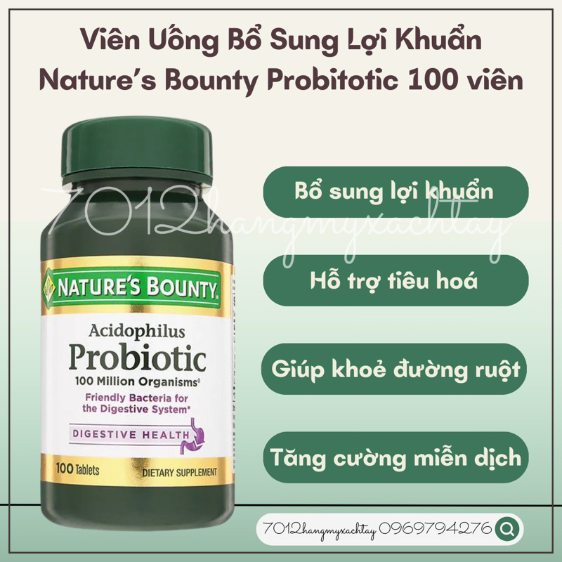 Viên uống hỗ trợ đưởng ruột Nature bounty Probiotic Daily Wellness 100 Viên (kèm ảnh thật shop chụp)
