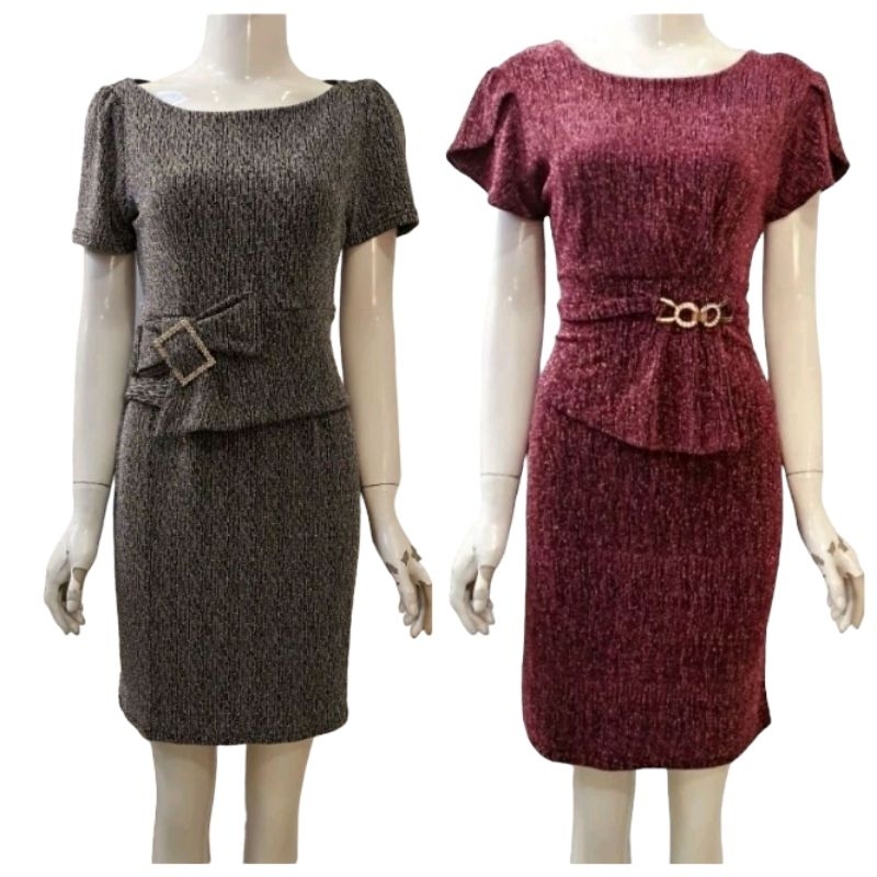 Đầm trung niên dáng peplum ôm che bụng vải nhũ ánh kim, Đầm peplum ôm trung niên vải nhũ kim tuyến