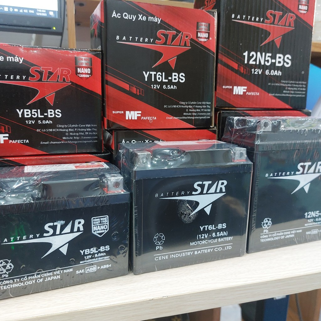 Bình ác quy khô Nhật Bản Star - YB5L- 12V-5Ah cho Xe Wave, RS, Air Blade, Sirius, Jupiter, FU,EX135/150....