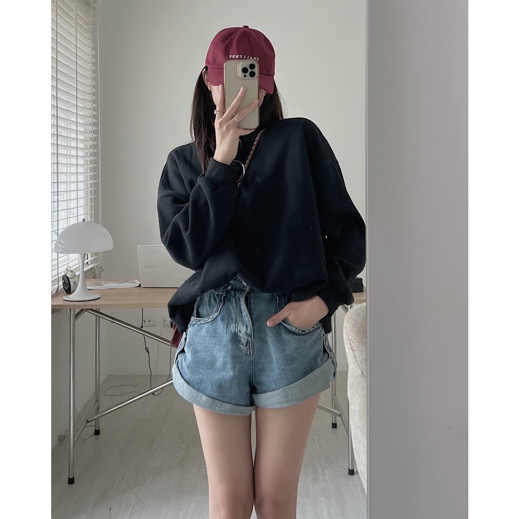 Áo sweater nỉ bông trơn cổ tròn OVERSIZE, nam nữ mặc đôi unisex AO42