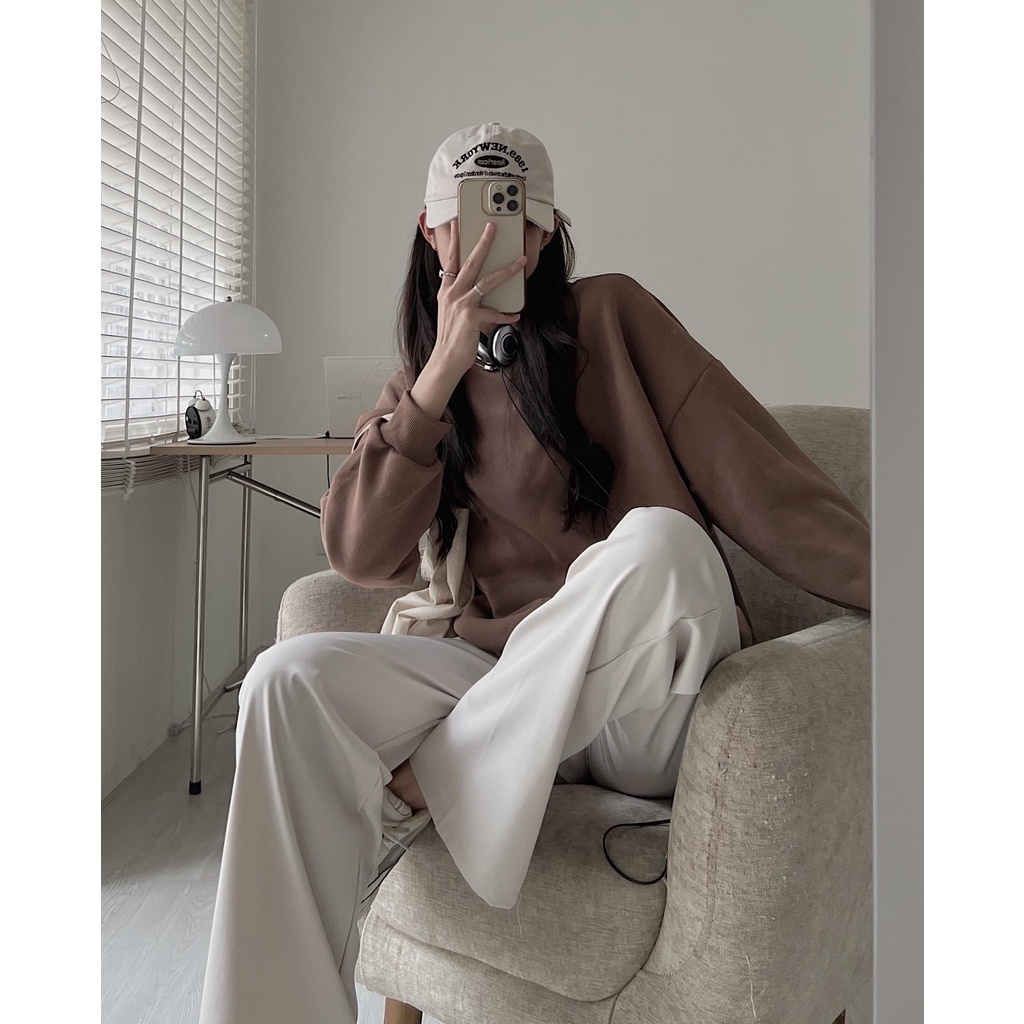 Áo sweater nỉ bông trơn cổ tròn OVERSIZE, nam nữ mặc đôi unisex AO42