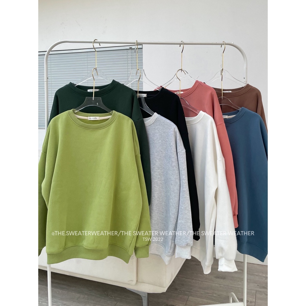 Áo sweater nỉ bông trơn cổ tròn OVERSIZE, nam nữ mặc đôi unisex AO42