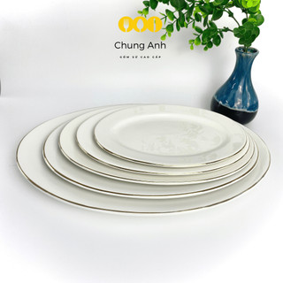 Đĩa bầu dục, đĩa xoài viền vàng 12k - sứ minh châu - vỡ 1 đổi 1