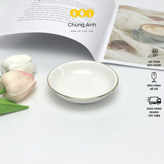 Đĩa Chấm Viền Vàng 12K - Dĩa đựng gia vị đường kính 8cm sứ Minh Châu