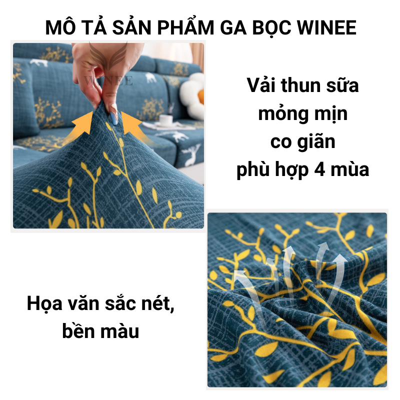 Vỏ bọc nệm sofa, bọc nệm ghế vải thun sữa mỏng mịn họa tiết phong cách