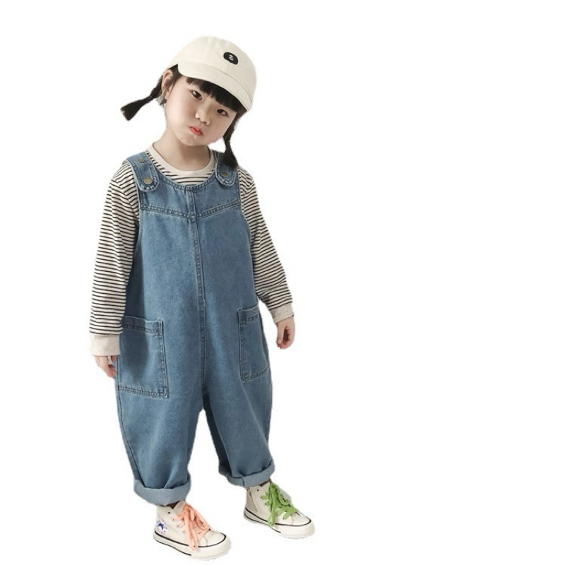 Quần yếm jeans hai dây JEANBECO, Yếm jean cúc bấm dành cho bé gái bé trai phong cách Hàn quốc QD009