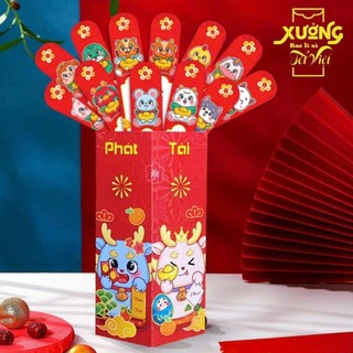Bộ lì xì gieo quẻ hottrend( hộp + 12 quẻ lì xì tết)