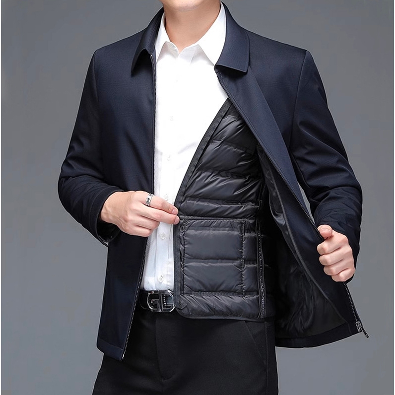Áo khoác nam trung niên ZENTOMAN lót lông vũ tháo rời siêu ấm quà tặng bố, có 2 túi trong dáng suông