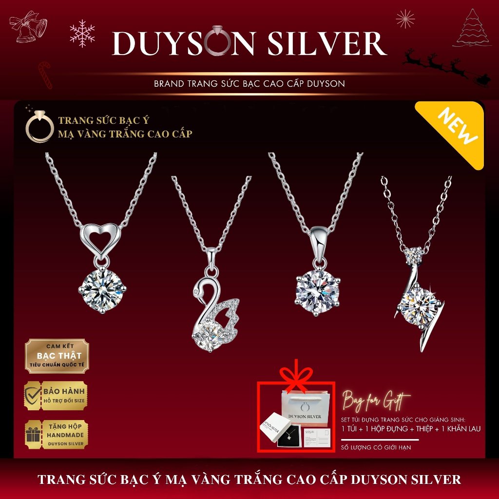 Dây chuyền bạc Ý 925 mạ vàng trắng đính đá DUYSON SILVER, vòng cổ nữ cao cấp [Tặng hộp đựng, túi, khăn lau bạc]