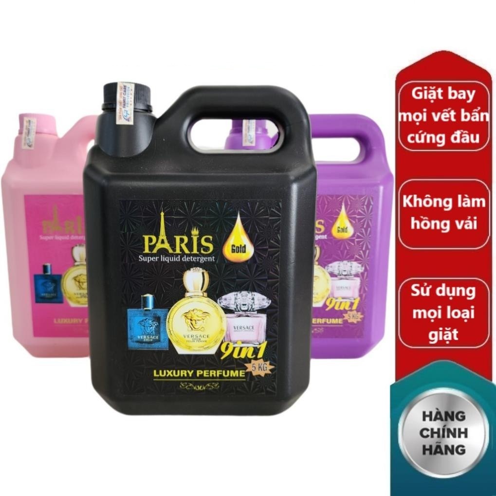 Nước giặt quần áo Thái Lan Paris 5 lít (Đen) cửa trước Tặng 1 khăn tắm cotton 25x40cm siêu mềm màu ngẫu nhiên hương nước