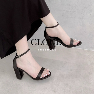 Giày cao gót sandal gót trụ mũi tròn quai ngang satin – Cloud The Shoes