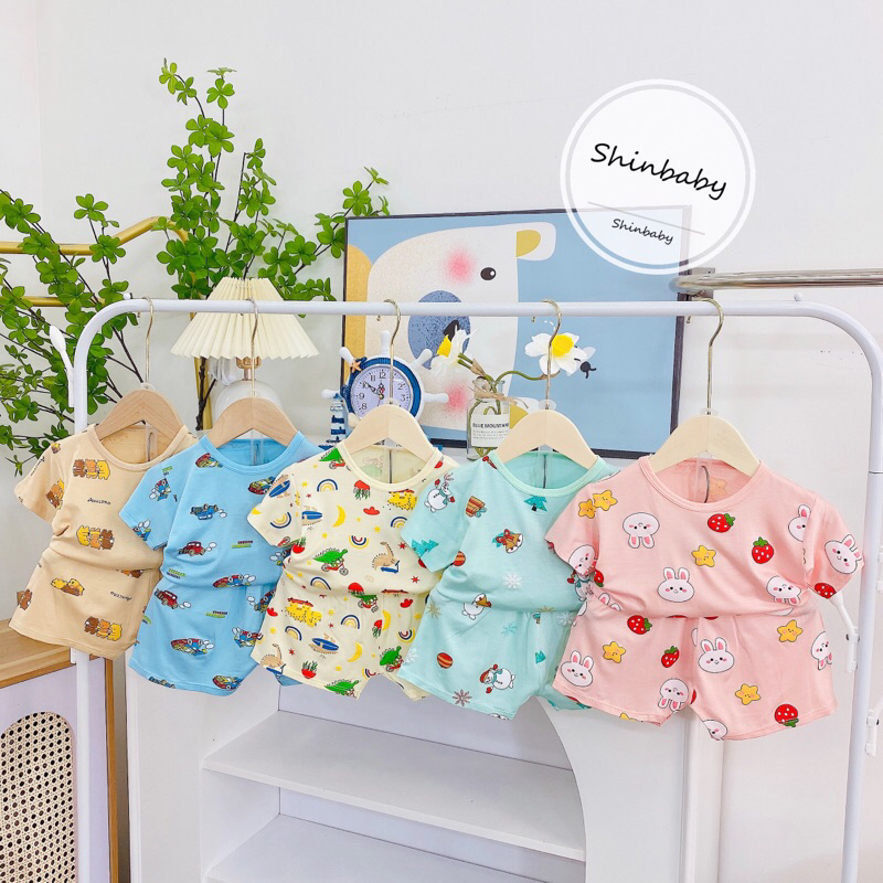 Set 5 bộ thun lạnh cộc tay siêu mềm mát nhiều hình in dễ thương cho bé