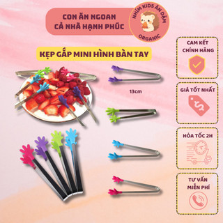 Kẹp gắp thức ăn silicon hình bàn tay, hình tim thân bằng thép không gỉ (giao mẫu, màu ngẫu nhiên)