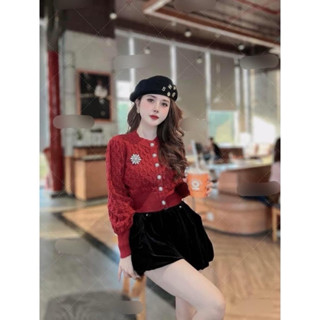  Áo len thừng mềm cúc ngọc dáng ngắn đinh tag 3 màu  kèm ảnh thật  